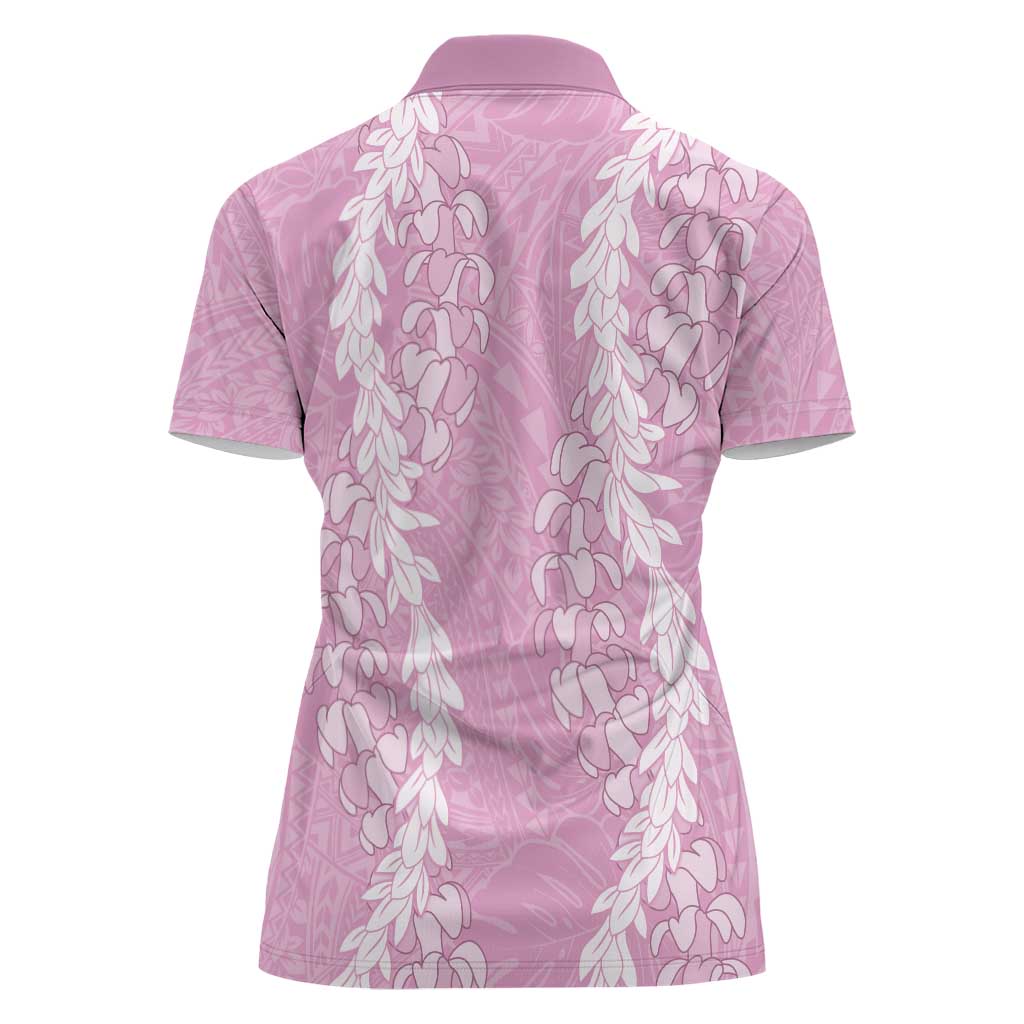Puakenikeni and Maile Lei Women Polo Shirt Pink Double Strand Lei LT9 - Polynesian Pride