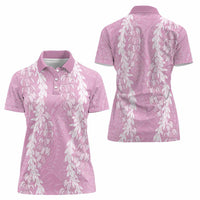 Puakenikeni and Maile Lei Women Polo Shirt Pink Double Strand Lei LT9 - Polynesian Pride