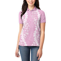 Puakenikeni and Maile Lei Women Polo Shirt Pink Double Strand Lei LT9 - Polynesian Pride