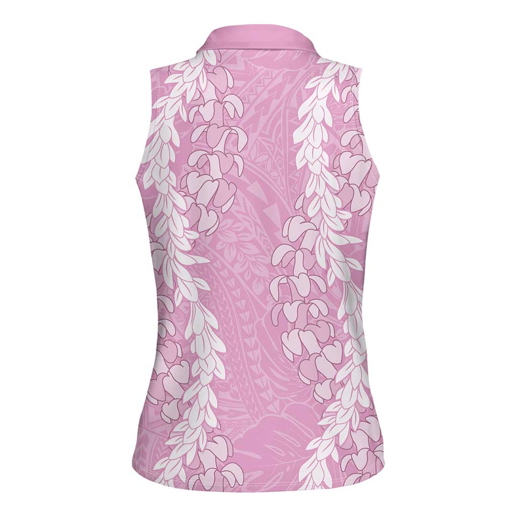 Puakenikeni and Maile Lei Women Sleeveless Polo Shirt Pink Double Strand Lei LT9 - Polynesian Pride