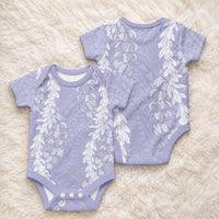 Puakenikeni and Maile Lei Baby Onesie Purple Double Strand Lei