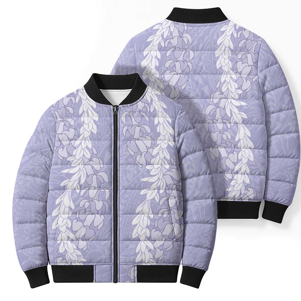 Puakenikeni and Maile Lei Bomber Puffer Jacket Purple Double Strand Lei - Polynesian Pride