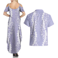 Puakenikeni and Maile Lei Couples Matching Summer Maxi Dress and Hawaiian Shirt Purple Double Strand Lei LT9 - Polynesian Pride