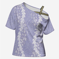 Puakenikeni and Maile Lei Cross Shoulder Shirt Purple Double Strand Lei - Polynesian Pride