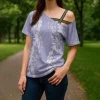 Puakenikeni and Maile Lei Cross Shoulder Shirt Purple Double Strand Lei - Polynesian Pride