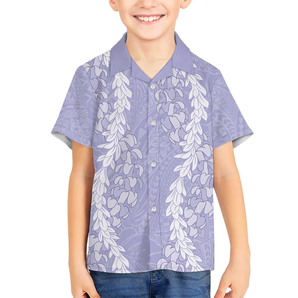 Puakenikeni and Maile Lei Family Matching Long Sleeve Bodycon Dress and Hawaiian Shirt Purple Double Strand Lei LT9 Son's Shirt Purple - Polynesian Pride
