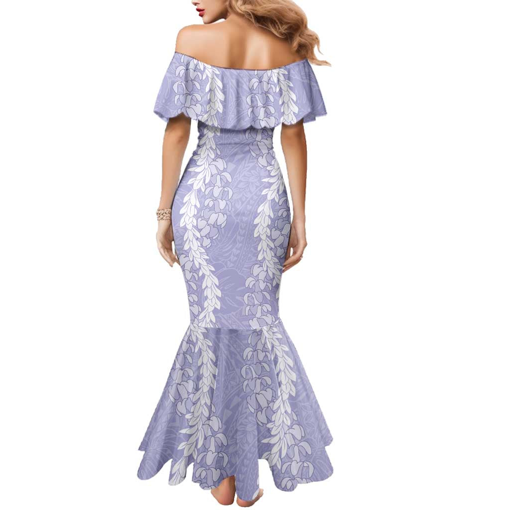 Puakenikeni and Maile Lei Family Matching Mermaid Dress and Hawaiian Shirt Purple Double Strand Lei LT9 - Polynesian Pride