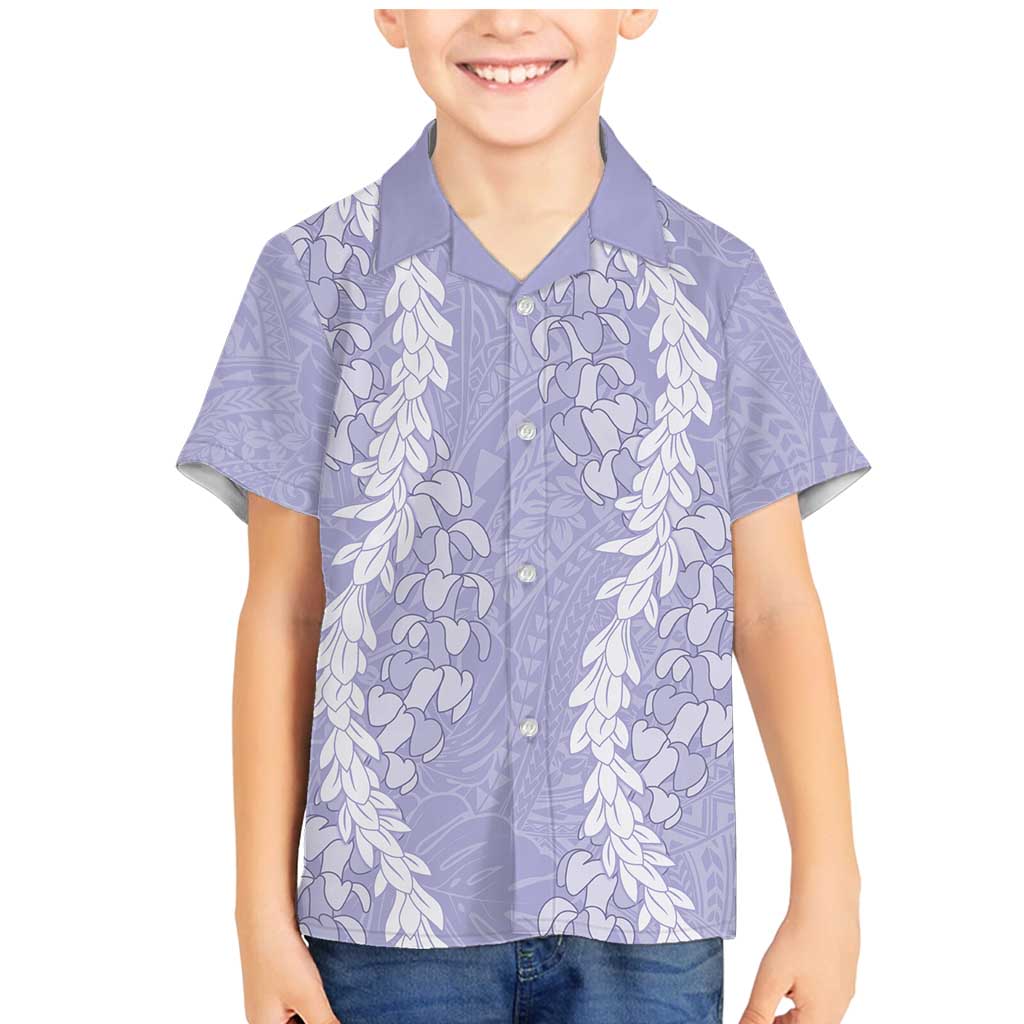 Puakenikeni and Maile Lei Family Matching Mermaid Dress and Hawaiian Shirt Purple Double Strand Lei LT9 Son's Shirt Purple - Polynesian Pride