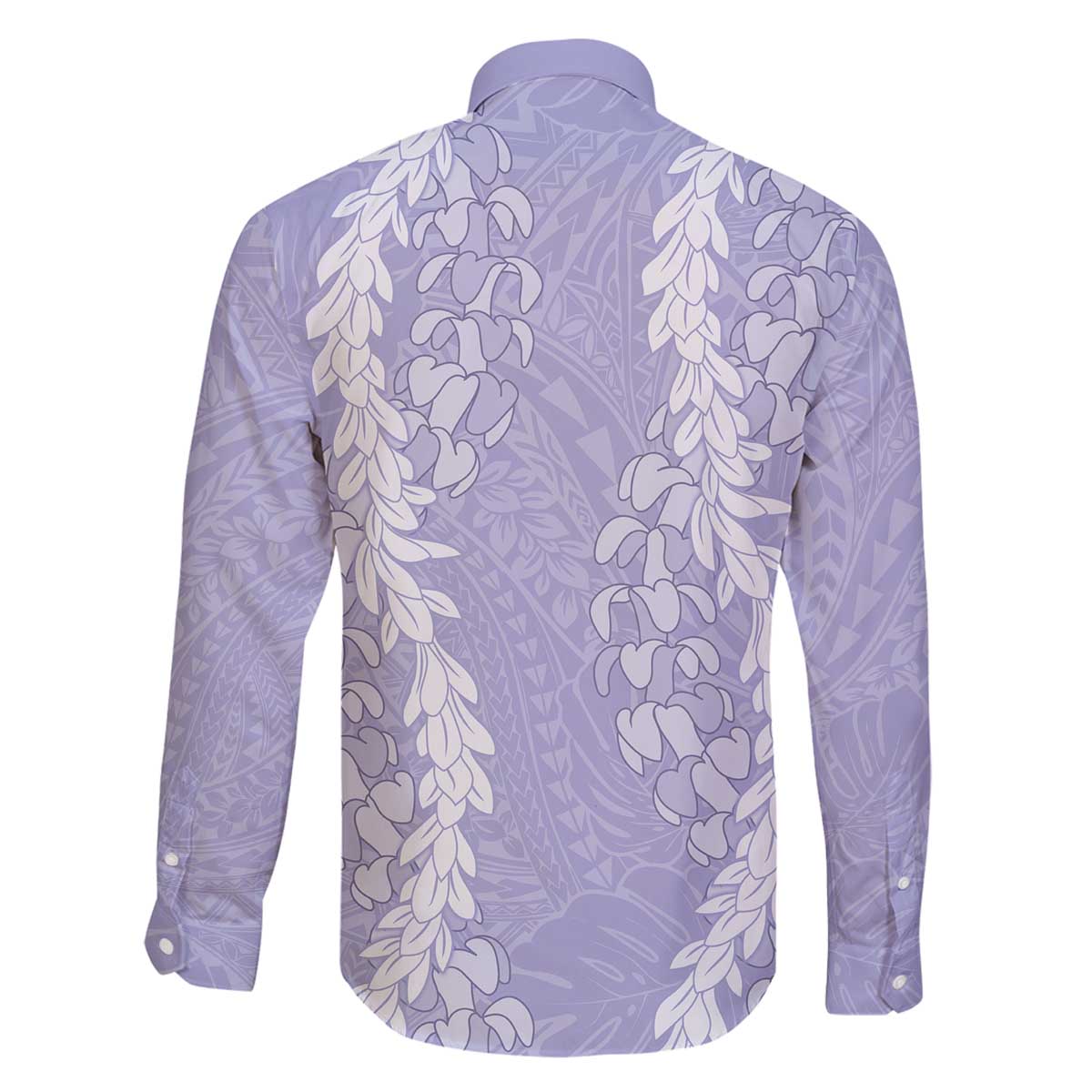 Puakenikeni and Maile Lei Family Matching Off The Shoulder Long Sleeve Dress and Hawaiian Shirt Purple Double Strand Lei LT9 - Polynesian Pride
