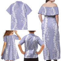 Puakenikeni and Maile Lei Family Matching Off Shoulder Maxi Dress and Hawaiian Shirt Purple Double Strand Lei LT9 - Polynesian Pride