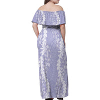 Puakenikeni and Maile Lei Family Matching Off Shoulder Maxi Dress and Hawaiian Shirt Purple Double Strand Lei LT9 - Polynesian Pride