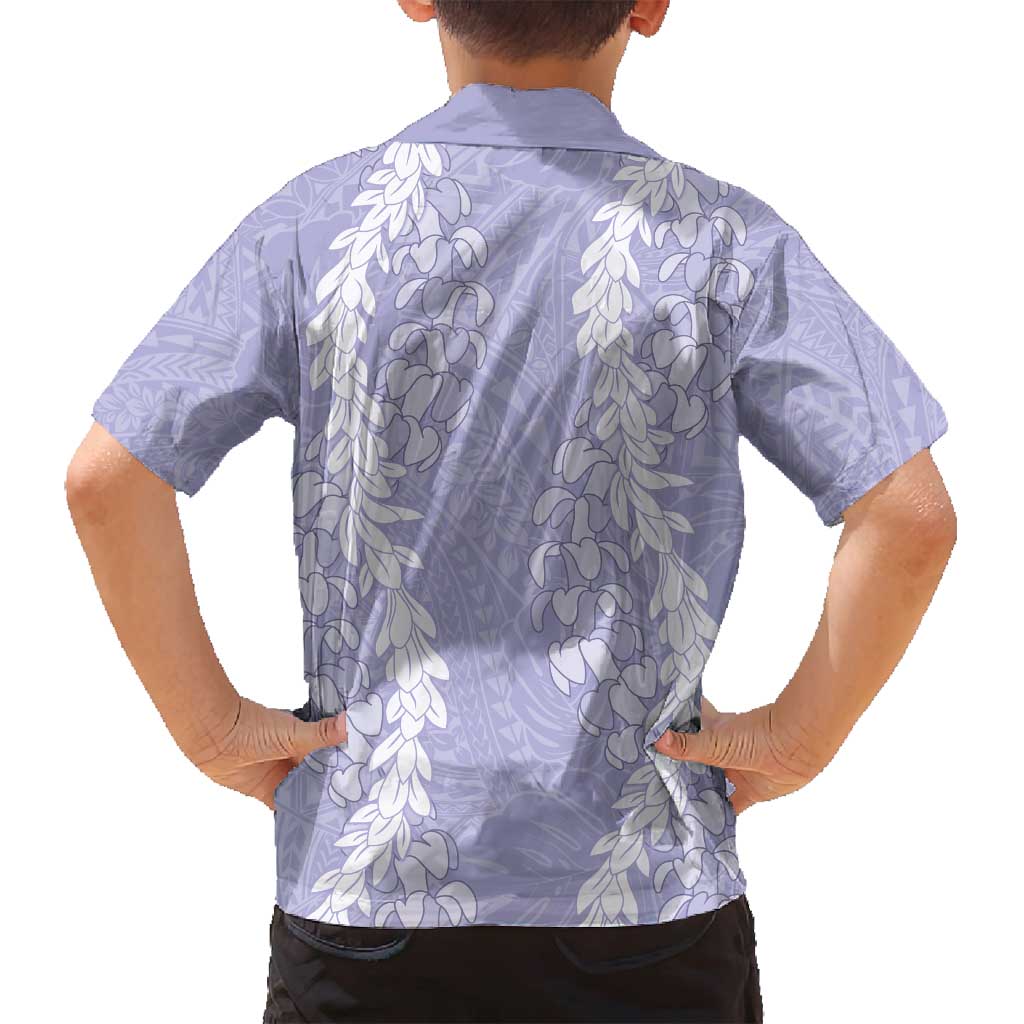 Hawaii Puakenikeni & Maile Lei – Family Matching Off-Shoulder Dress & Hawaiian Shirt – Purple Double Strand Lei LT9 - Polynesian Pride