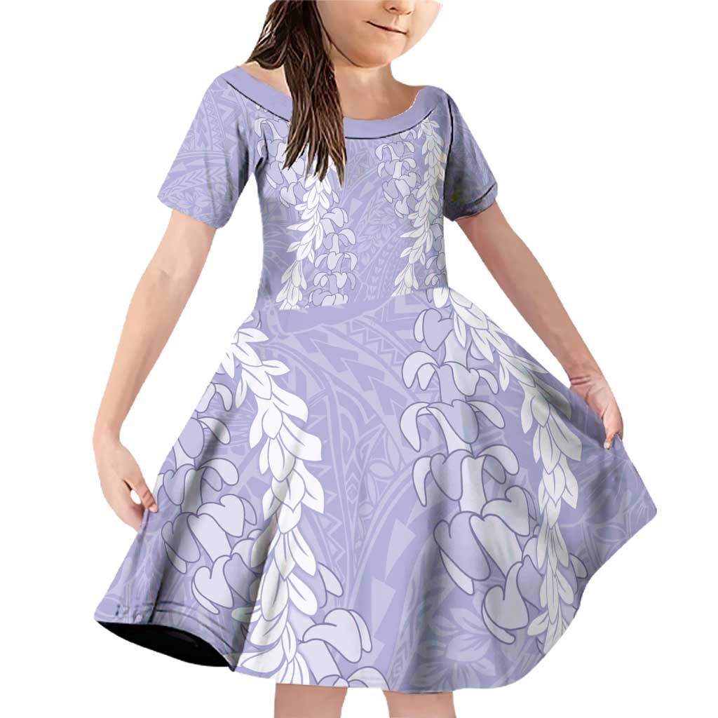 Hawaii Puakenikeni & Maile Lei – Family Matching Off-Shoulder Dress & Hawaiian Shirt – Purple Double Strand Lei LT9 Daughter's Dress Purple - Polynesian Pride