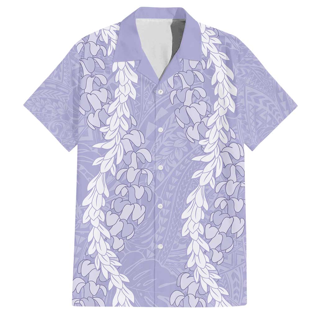 Puakenikeni and Maile Lei Family Matching Summer Maxi Dress and Hawaiian Shirt Purple Double Strand Lei LT9 Dad's Shirt - Short Sleeve Purple - Polynesian Pride
