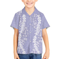 Puakenikeni and Maile Lei Family Matching Summer Maxi Dress and Hawaiian Shirt Purple Double Strand Lei LT9 Son's Shirt Purple - Polynesian Pride