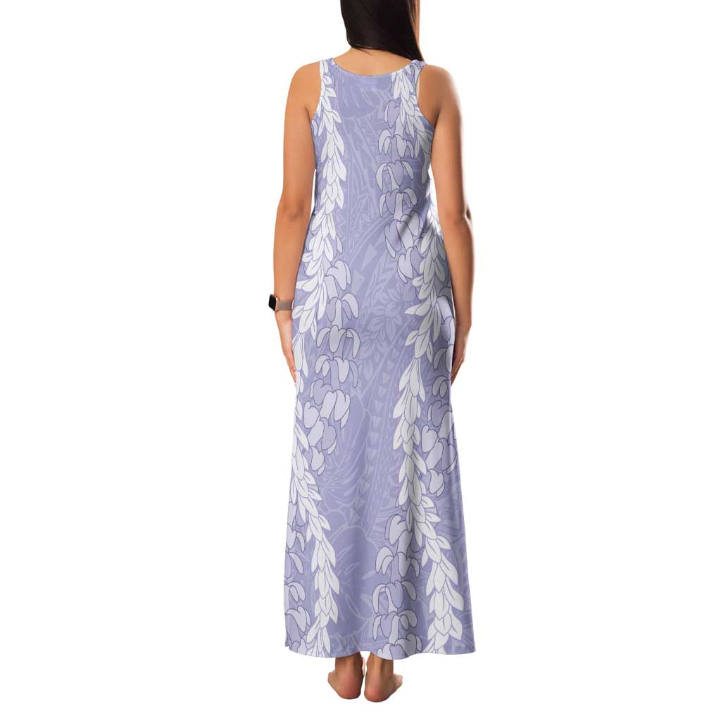 Puakenikeni and Maile Lei Family Matching Tank Maxi Dress and Hawaiian Shirt Purple Double Strand Lei LT9 - Polynesian Pride