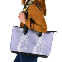 Puakenikeni and Maile Lei Leather Tote Bag Purple Double Strand Lei