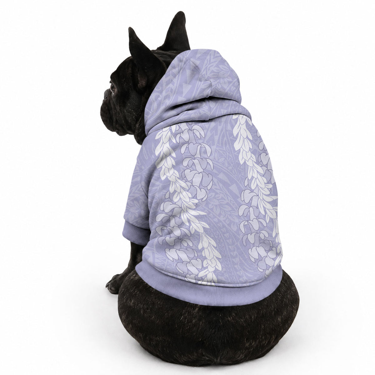 Puakenikeni and Maile Lei Pet Hoodie Purple Double Strand Lei