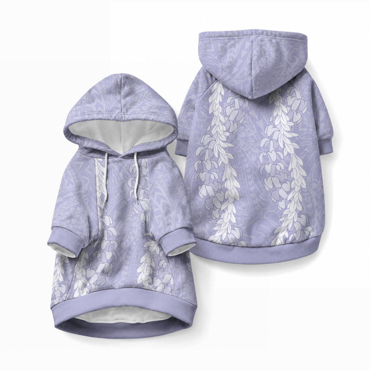 Puakenikeni and Maile Lei Pet Hoodie Purple Double Strand Lei