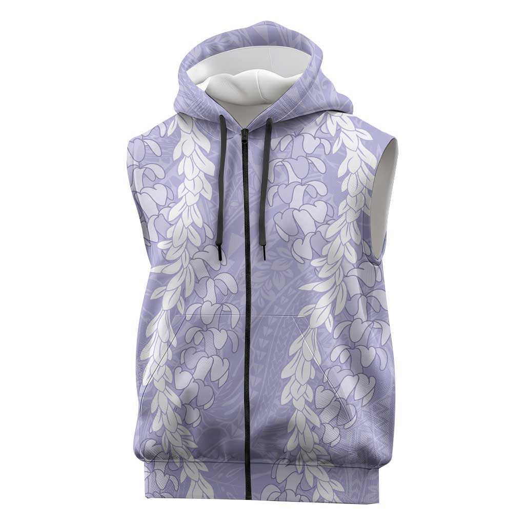 Puakenikeni and Maile Lei Sleeveless Zip Hoodie Purple Double Strand Lei LT9 Purple - Polynesian Pride
