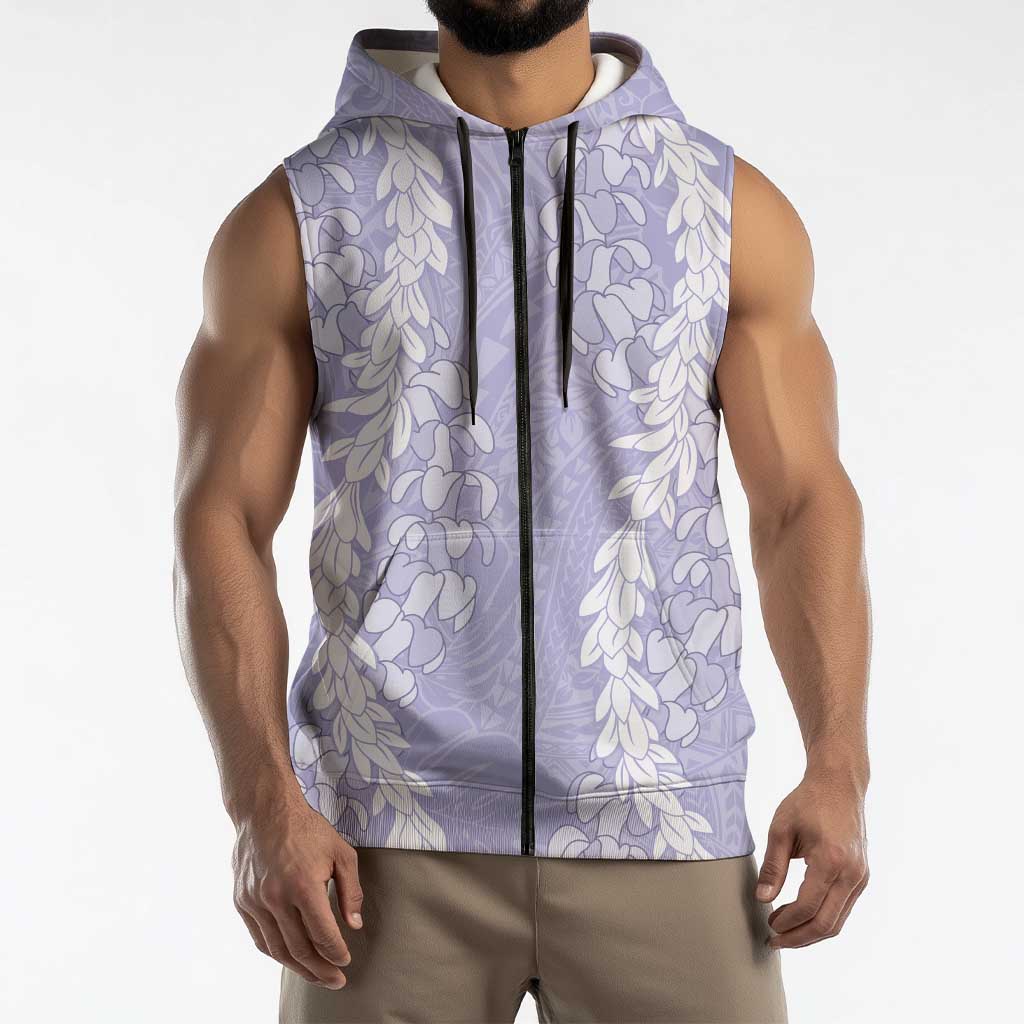 Puakenikeni and Maile Lei Sleeveless Zip Hoodie Purple Double Strand Lei LT9 - Polynesian Pride