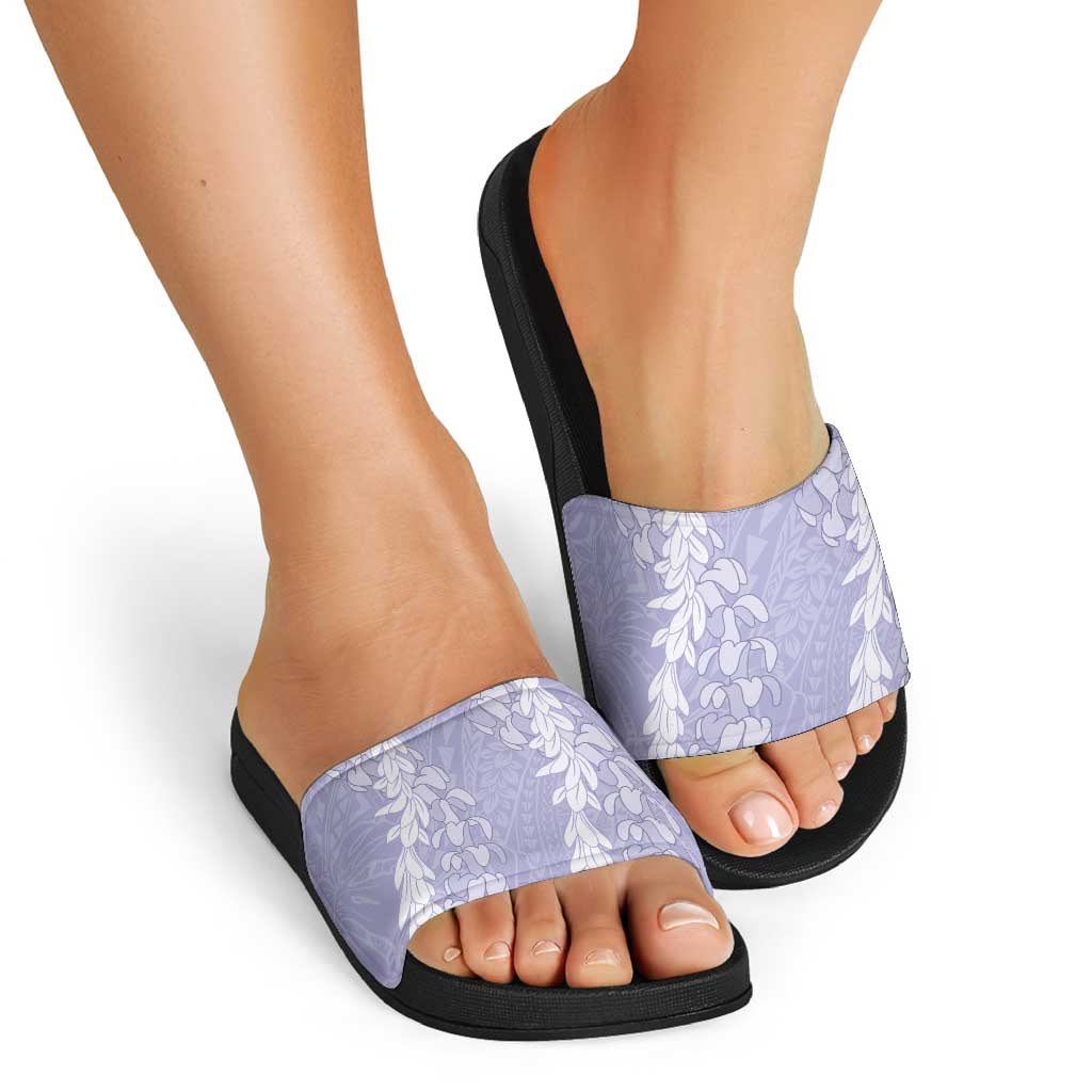 Puakenikeni and Maile Lei Slide Sandals Purple Double Strand Lei - Polynesian Pride