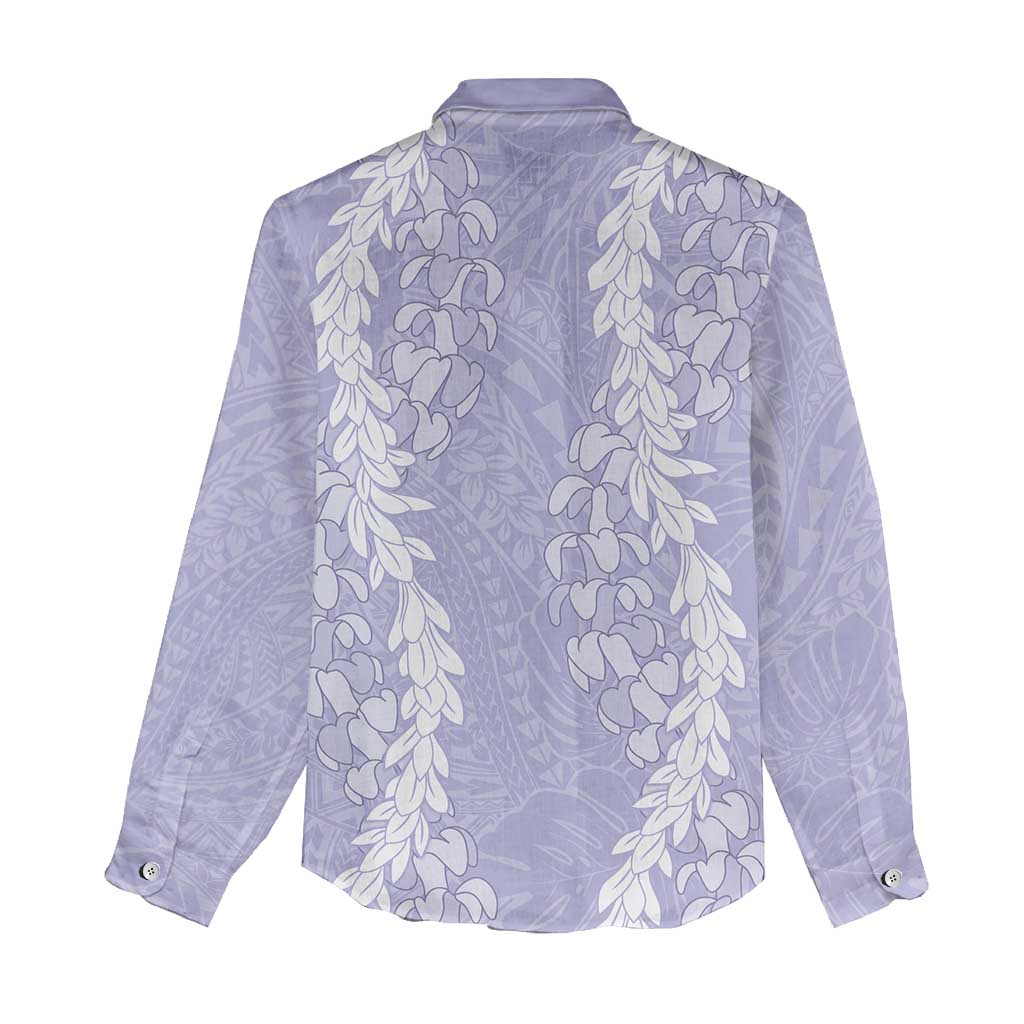 Puakenikeni and Maile Lei Women Casual Shirt Purple Double Strand Lei