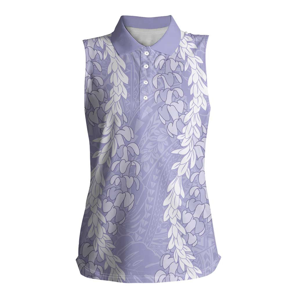 Puakenikeni and Maile Lei Women Sleeveless Polo Shirt Purple Double Strand Lei LT9 Female Purple - Polynesian Pride