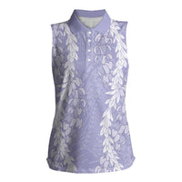 Puakenikeni and Maile Lei Women Sleeveless Polo Shirt Purple Double Strand Lei LT9 Female Purple - Polynesian Pride