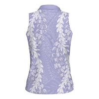 Puakenikeni and Maile Lei Women Sleeveless Polo Shirt Purple Double Strand Lei LT9 - Polynesian Pride