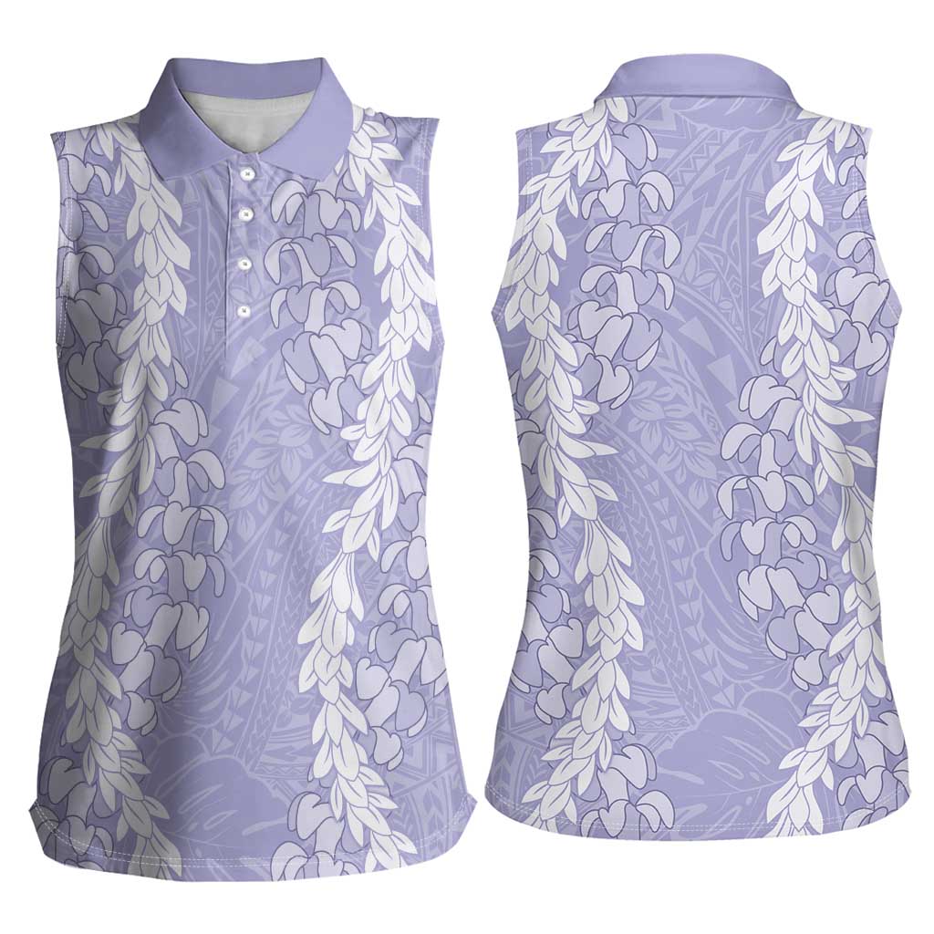 Puakenikeni and Maile Lei Women Sleeveless Polo Shirt Purple Double Strand Lei LT9 - Polynesian Pride