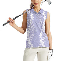 Puakenikeni and Maile Lei Women Sleeveless Polo Shirt Purple Double Strand Lei LT9 - Polynesian Pride