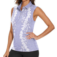 Puakenikeni and Maile Lei Women Sleeveless Polo Shirt Purple Double Strand Lei LT9 - Polynesian Pride