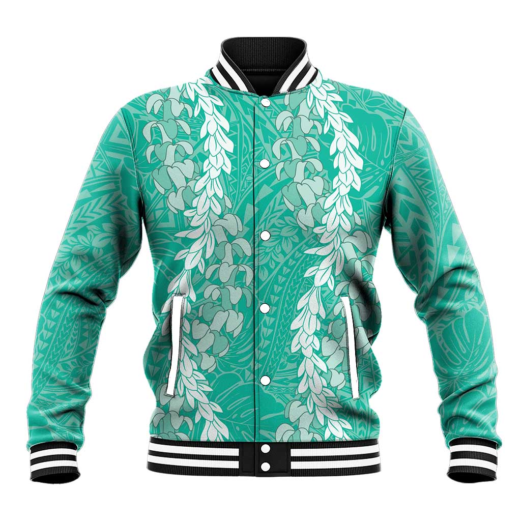 Puakenikeni and Maile Lei Baseball Jacket Sage Green Double Strand Lei