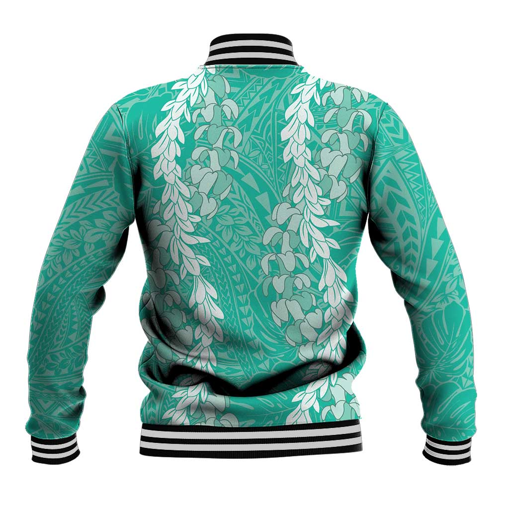 Puakenikeni and Maile Lei Baseball Jacket Sage Green Double Strand Lei
