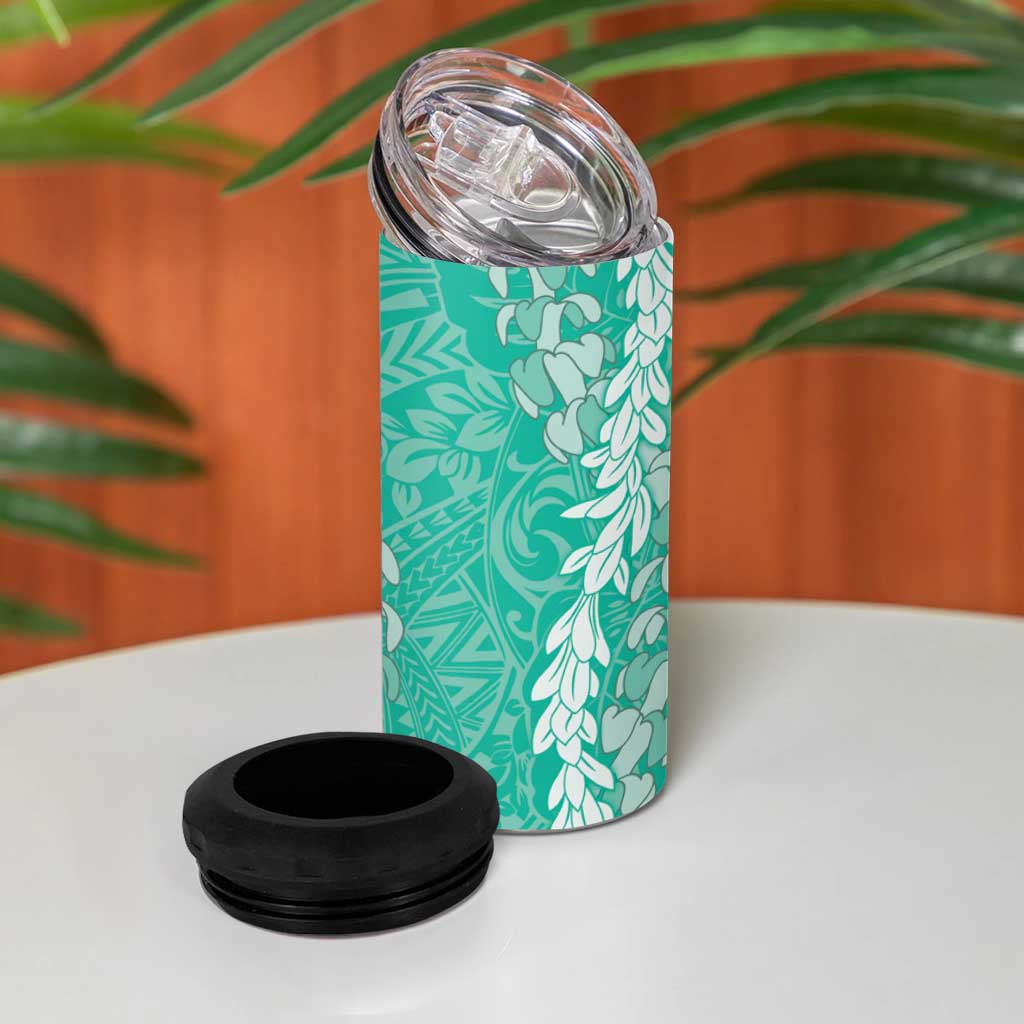 Puakenikeni and Maile Lei 4 in 1 Can Cooler Tumbler Sage Green Double Strand Lei LT9 - Polynesian Pride