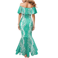 Puakenikeni and Maile Lei Family Matching Mermaid Dress and Hawaiian Shirt Sage Green Double Strand Lei LT9 - Polynesian Pride