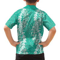 Puakenikeni and Maile Lei Family Matching Off Shoulder Short Dress and Hawaiian Shirt Sage Green Double Strand Lei LT9 - Polynesian Pride