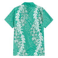 Puakenikeni and Maile Lei Family Matching Summer Maxi Dress and Hawaiian Shirt Sage Green Double Strand Lei LT9 - Polynesian Pride