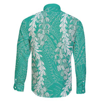 Puakenikeni and Maile Lei Family Matching Summer Maxi Dress and Hawaiian Shirt Sage Green Double Strand Lei LT9 - Polynesian Pride