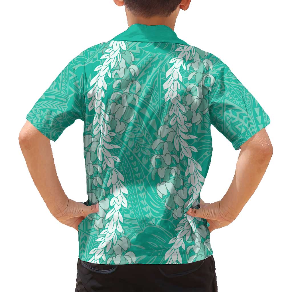 Puakenikeni and Maile Lei Family Matching Tank Maxi Dress and Hawaiian Shirt Sage Green Double Strand Lei LT9 - Polynesian Pride