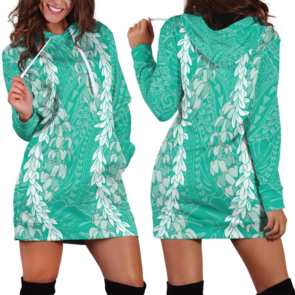 Puakenikeni and Maile Lei Hoodie Dress Sage Green Double Strand Lei LT9 - Polynesian Pride