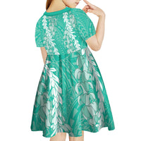 Puakenikeni and Maile Lei Kid Short Sleeve Dress Sage Green Double Strand Lei