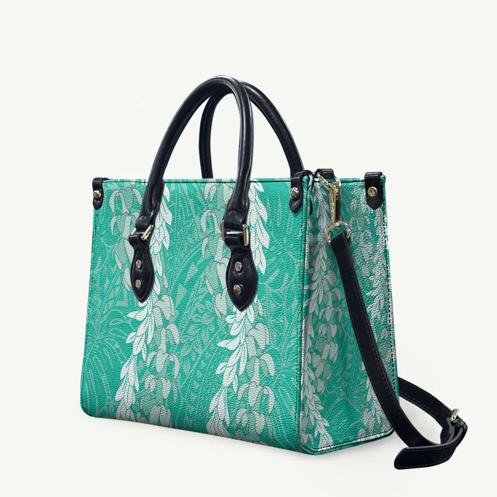 Puakenikeni and Maile Lei Leather Bag Sage Green Double Strand Lei - Polynesian Pride