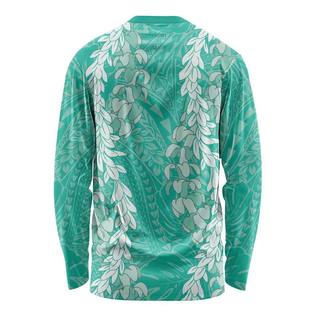 Puakenikeni and Maile Lei Long Sleeve Shirt Sage Green Double Strand Lei