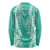 Puakenikeni and Maile Lei Long Sleeve Shirt Sage Green Double Strand Lei