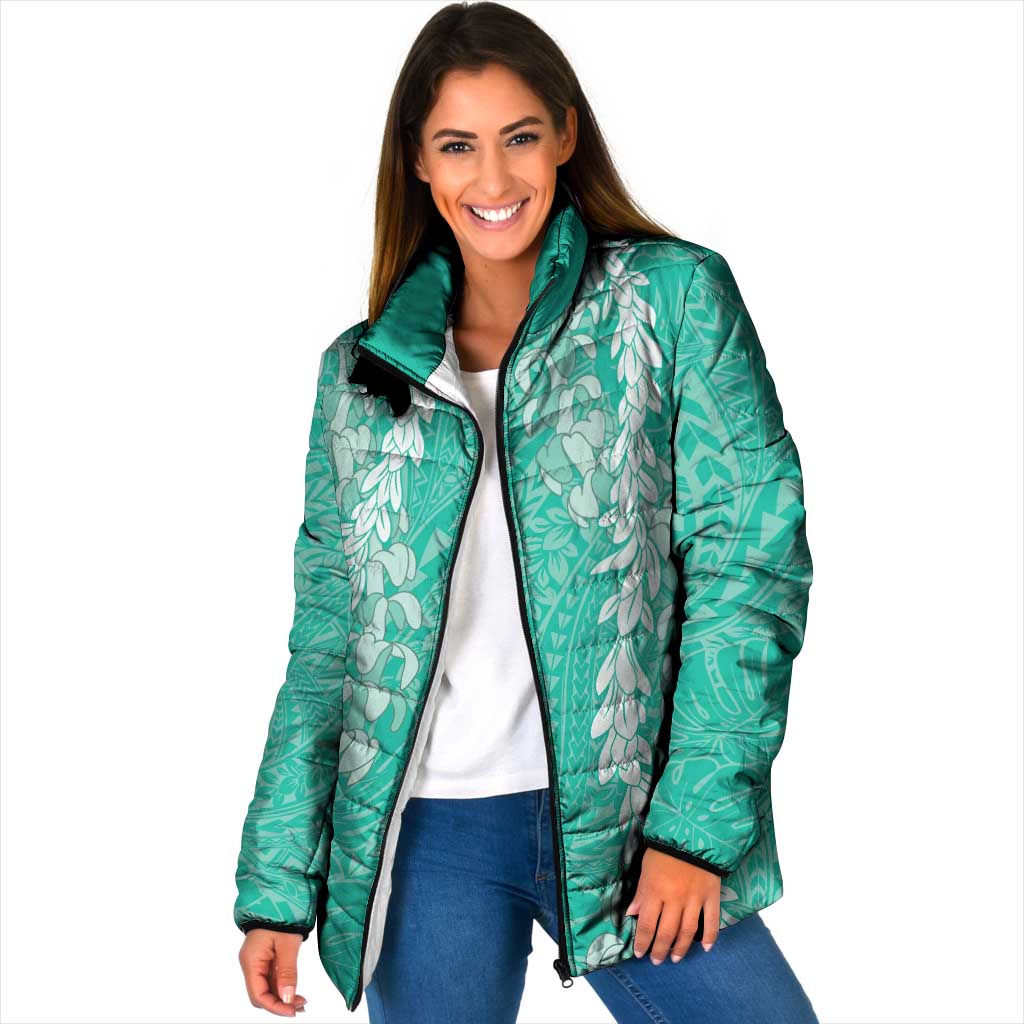 Puakenikeni and Maile Lei Padded Jacket Sage Green Double Strand Lei - Polynesian Pride