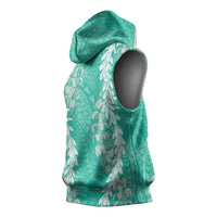 Puakenikeni and Maile Lei Sleeveless Hoodie Sage Green Double Strand Lei - Polynesian Pride