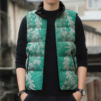 Puakenikeni and Maile Lei Sleeveless Puffer Jacket Sage Green Double Strand Lei - Polynesian Pride