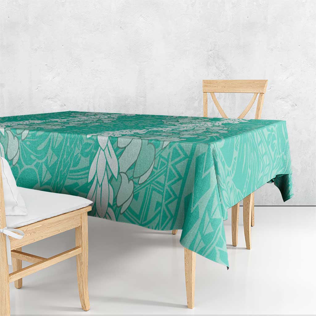 Puakenikeni and Maile Lei Tablecloth Sage Green Double Strand Lei